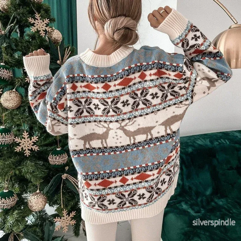 Jultröja | Oversize Stickad Tröja med Renmönster | Mysig och Varm för Festliga Tillfällen - Bild 3
