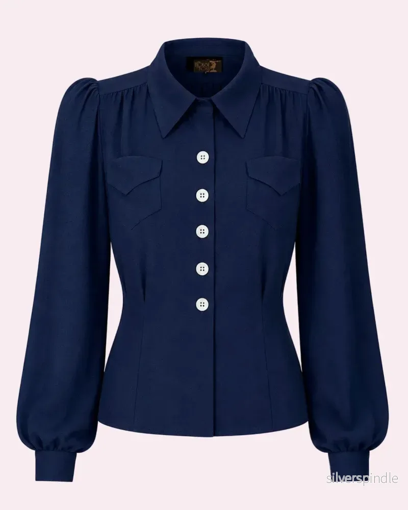 Sweetheart skjorta i vintage stil – marinblå