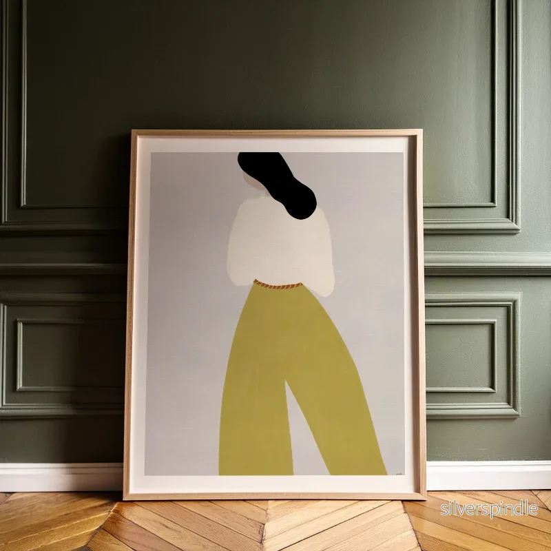 Modeposter Kvinna Olivgröna Byxor - Minimalistisk Illustration