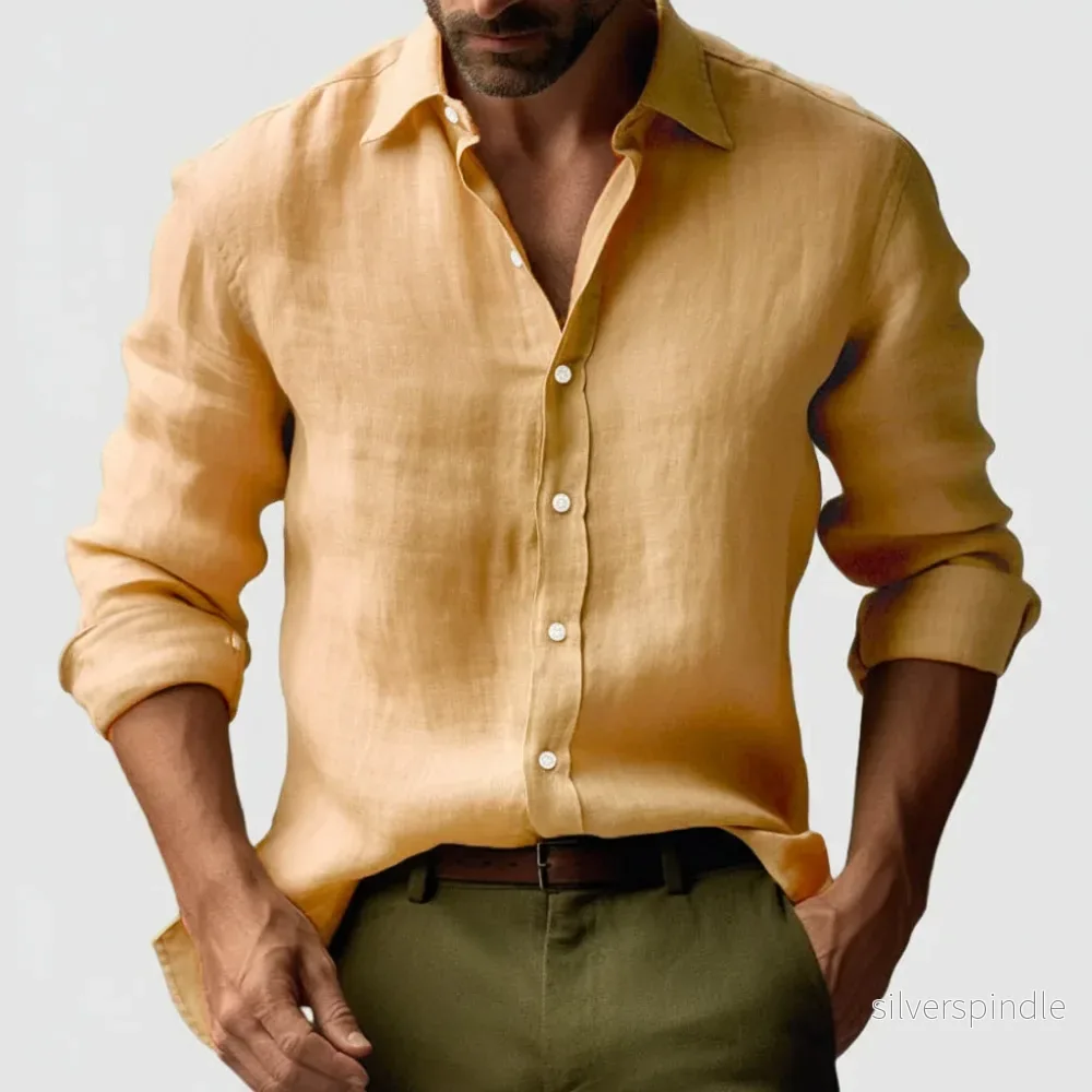 Vintage Linne Skjorta | Långärmad, Lätt och Andningsbar för Smart-Casual Stil Vintage Linne Skjorta | Långärmad, Lätt och Andningsbar för Smart-Casual Stil