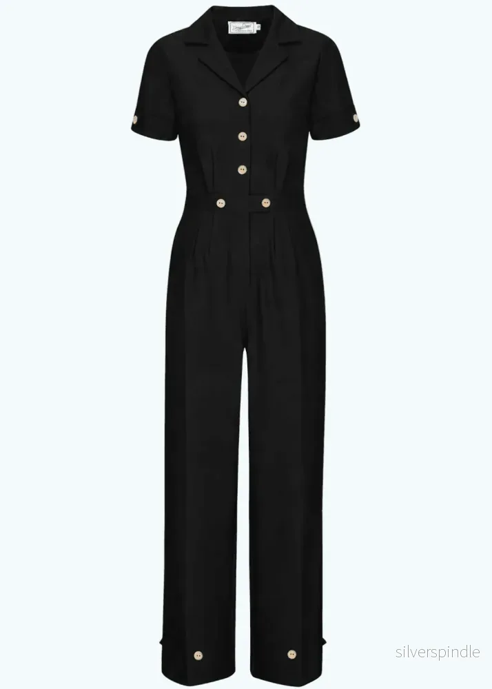 Maxine jumpsuit med korta ärmar - svart linen