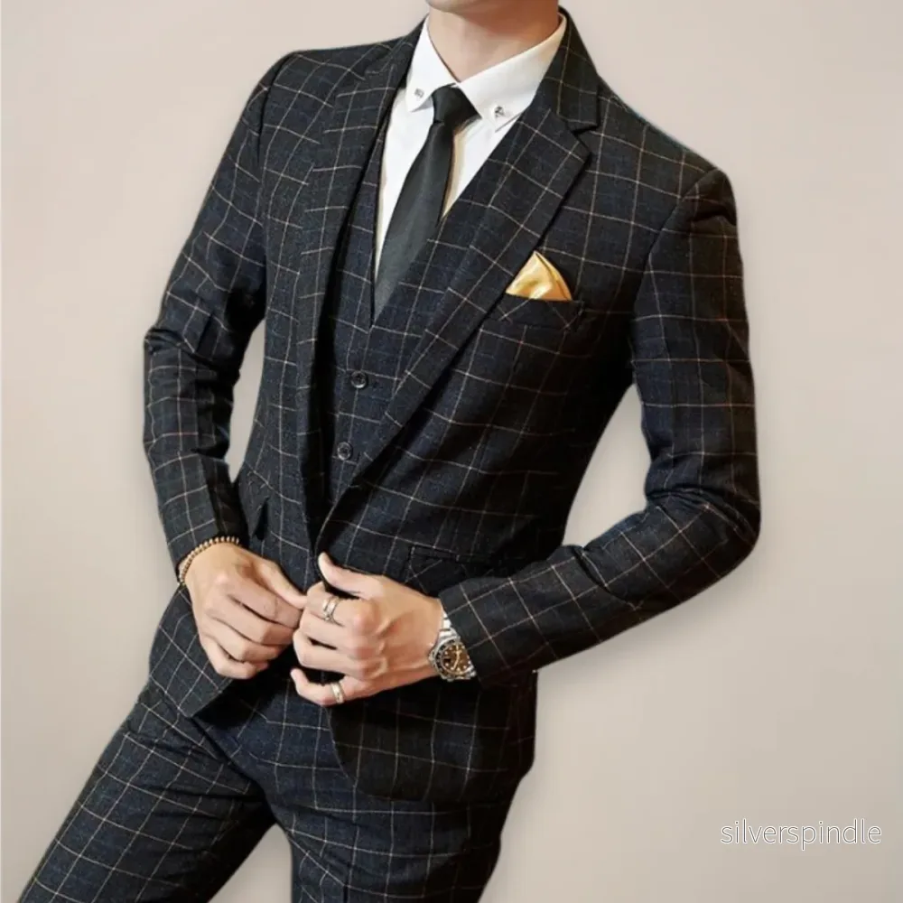 Elegant Kostym Herr | Tvådelad Rutig Kostym med Slim Fit | Perfekt för Bröllop och Affärsevenemang - Bild 3