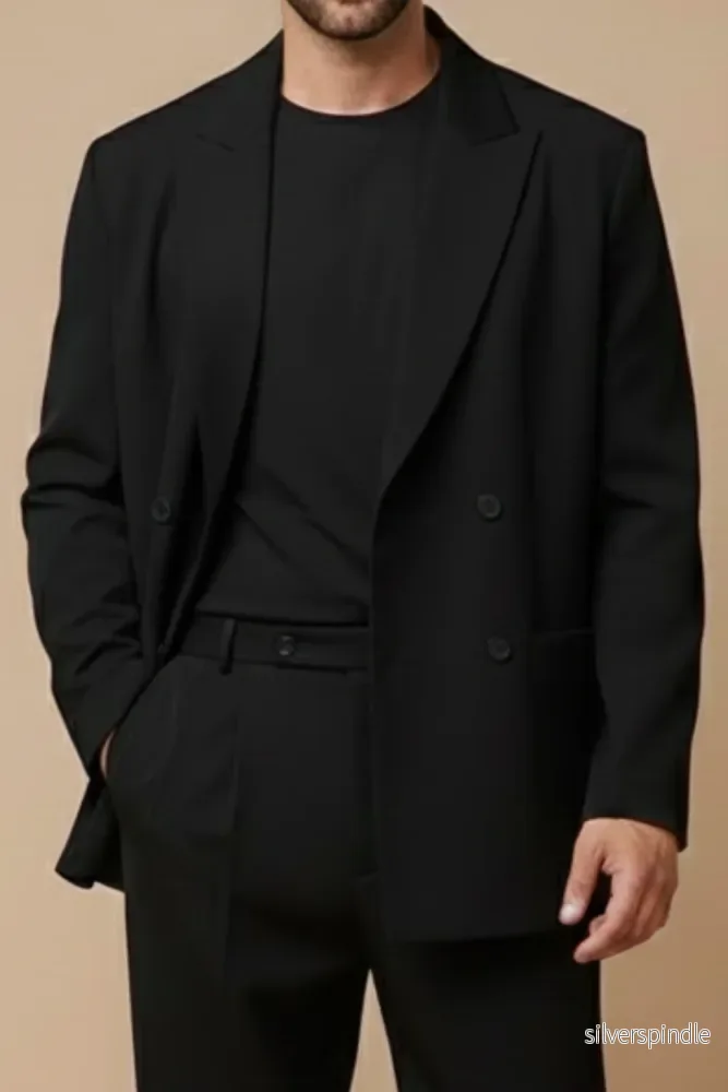 Elegant Kostym Herr | Slim Fit Tvådelad Kostym med Dubbelknäppt Kavaj | Skräddarsydd Design för Stil och Komfort - Bild 3