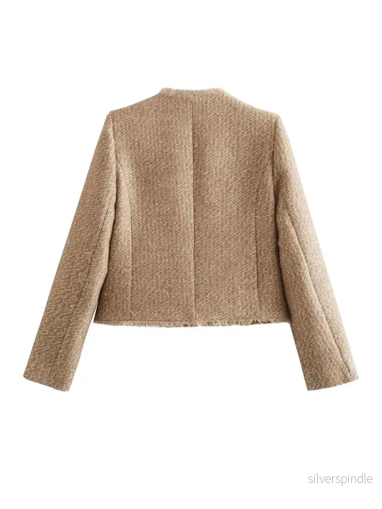 Elegant Kavajjacka Dam med Guldknappar | Kraglös Design för Stil och Komfort - Bild 3