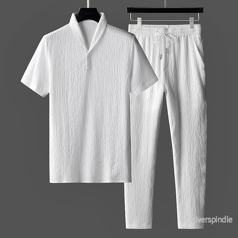 Ethan | Somrigt Avslappnat Loungewear Set med Kortärmad Topp och Byxor