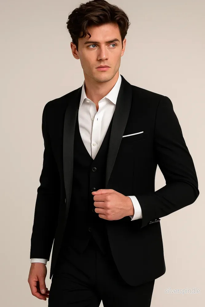 Elegant Tredelad Kostym Herr med Slim Fit och Sjalslag | Perfekt för Formella Evenemang - Bild 2
