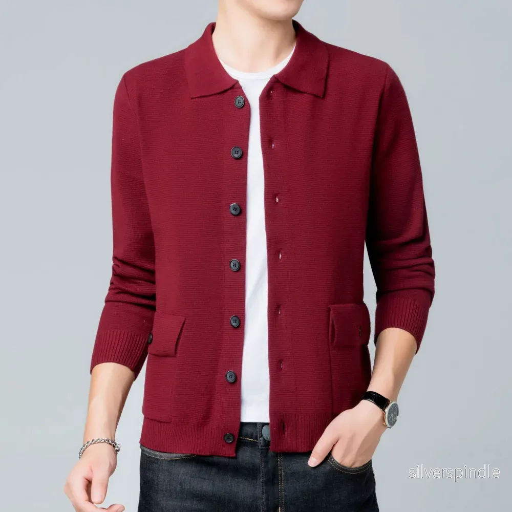 Ethan | Slim Fit Stickad Kofta med Slagkrage och Framfickor - Bild 2