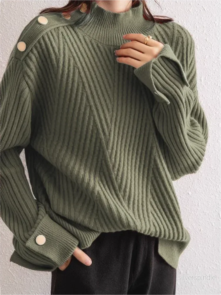 Sophie | Ribbad Oversize Polotröja för Dam med Hög Krage Sophie | Ribbad Oversize Polotröja för Dam med Hög Krage