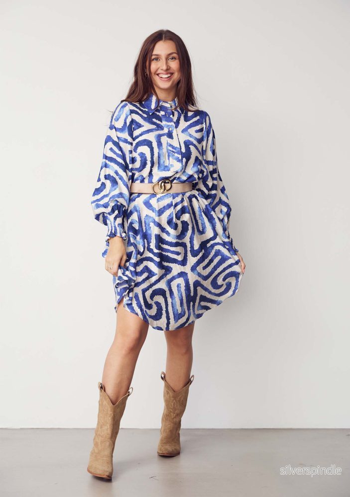 Ane Printed Dress – Blue Graphical Ane Printed Dress – Blue Graphical