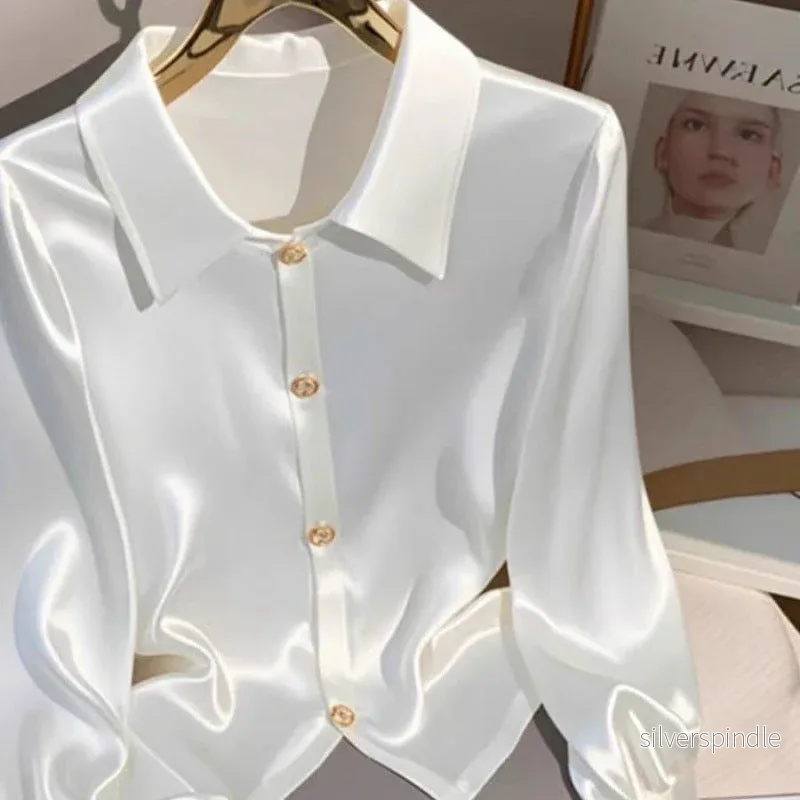 Olivia | Elegant Vit Blus Med Långa Ärmar För Dam - Bild 2
