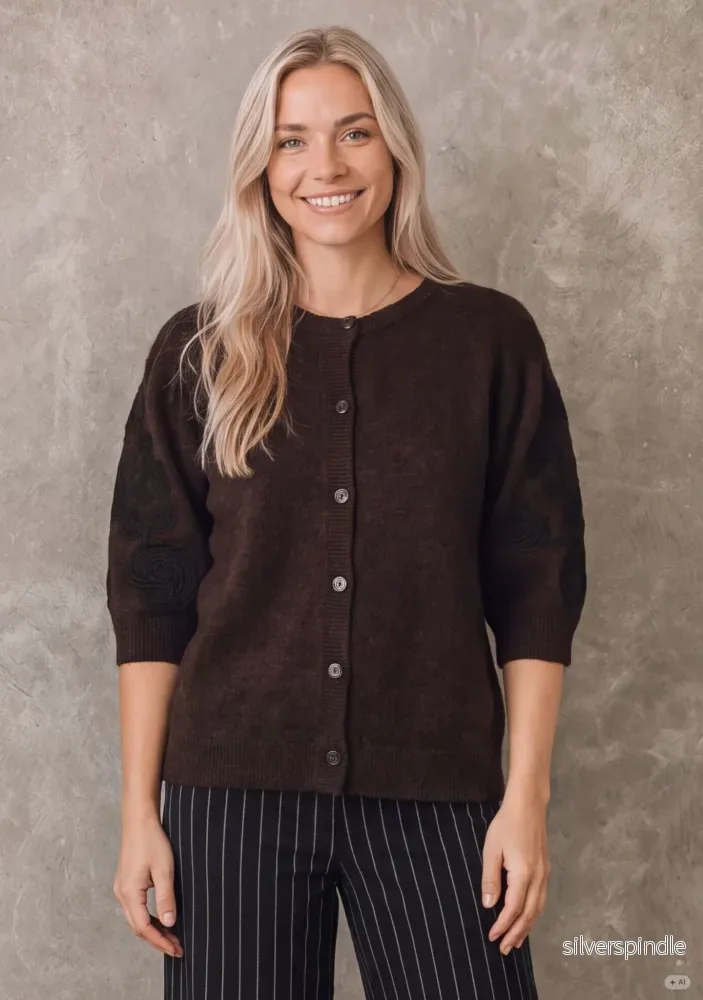 Anna s/s Cardigan – Dark Brown Melange Anna s/s Cardigan – Dark Brown Melange