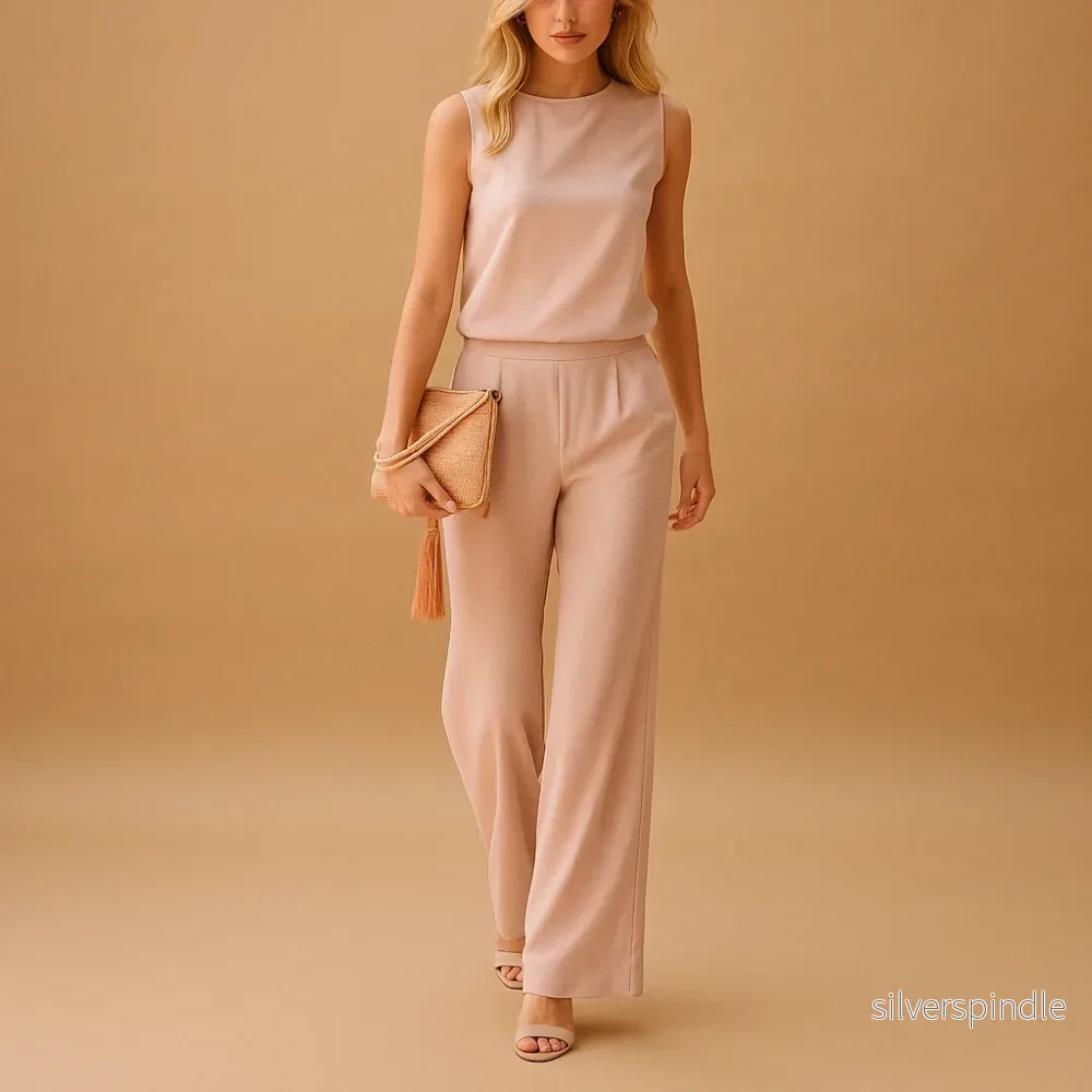 Elegant Jumpsuit | Kvinnors Rund Hals med Bred Ben Design | Mångsidig Outfit för Stiliga Tillfällen Elegant Jumpsuit | Kvinnors Rund Hals med Bred Ben Design | Mångsidig Outfit för Stiliga Tillfällen