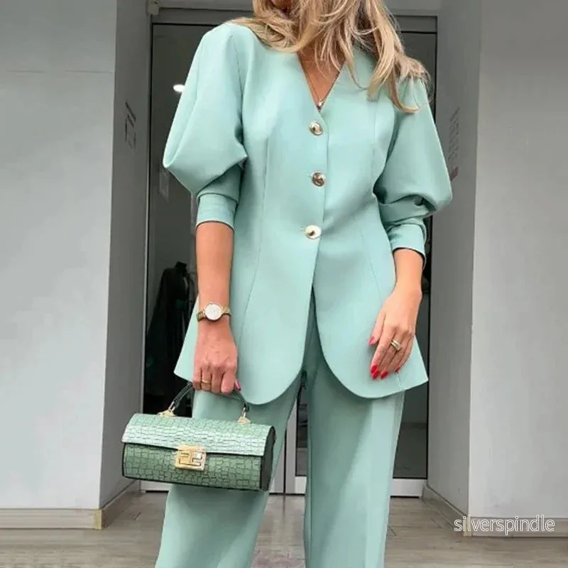 Emma | Elegant Långärmad Topp och Byxor Set - Bild 2