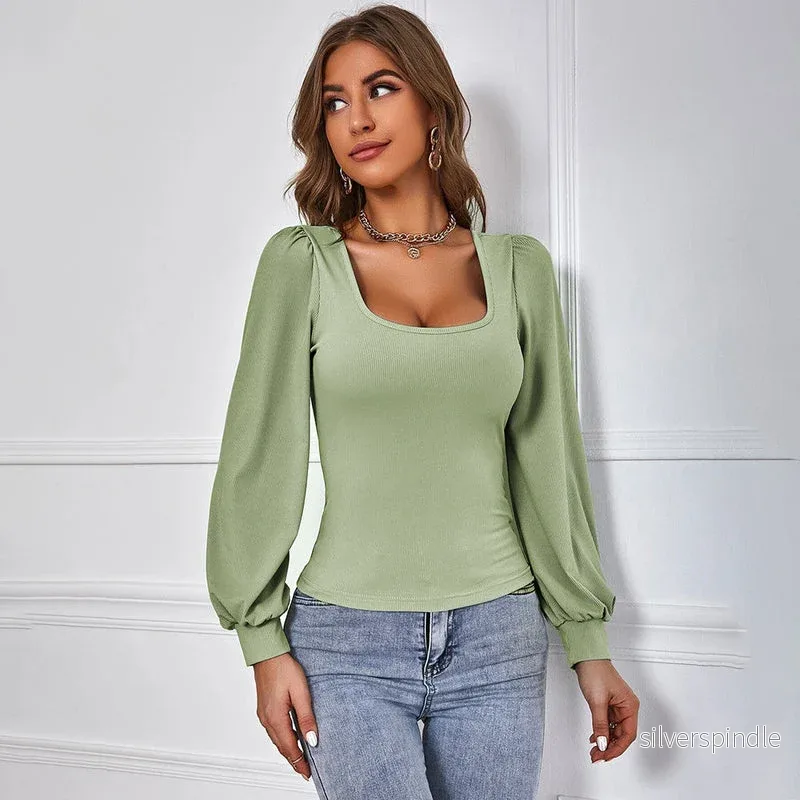 Emma | Elegant Puffärmad Topp med Fyrkantig Halsringning