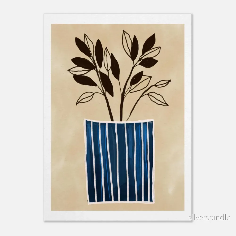 Minimalistisk botanisk poster – blårandig vas - Bild 2