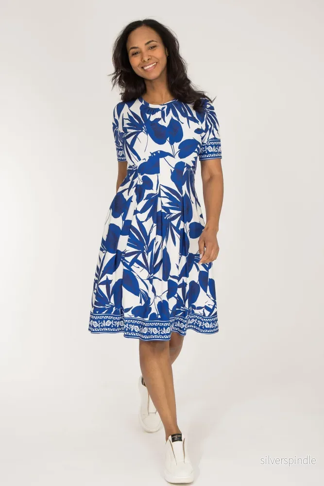 Pleated waist short jersey dress – Blue
