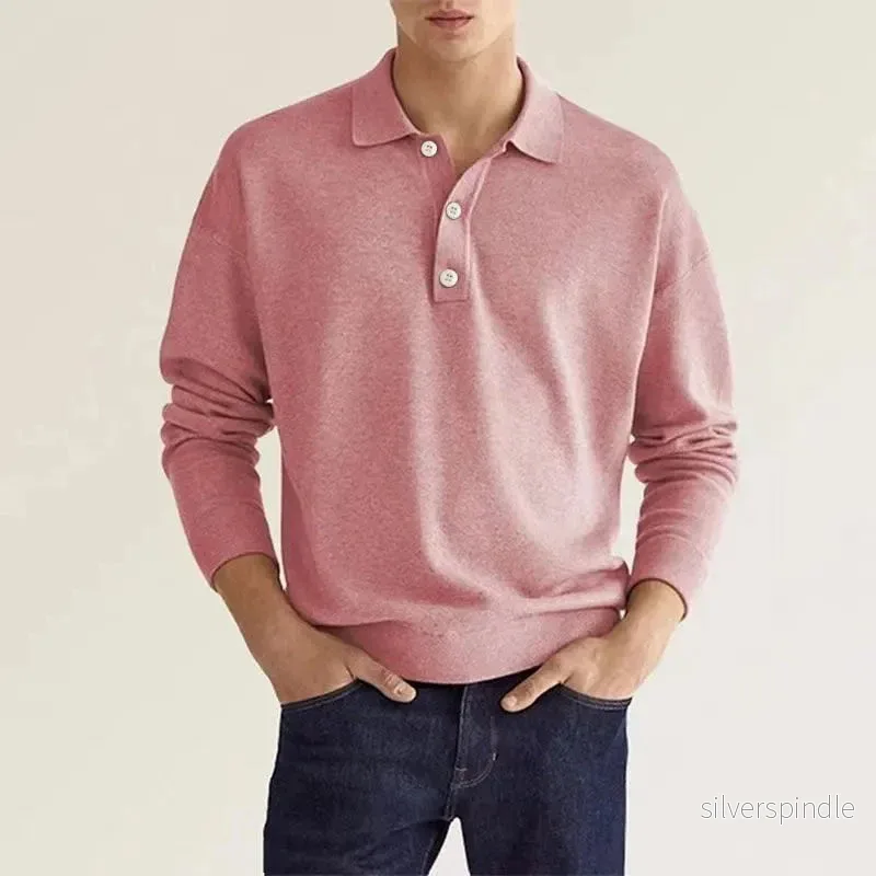 Långärmad Piketröja för Män med Snygg Krage | Perfekt för Casual och Smart Casual Tillfällen