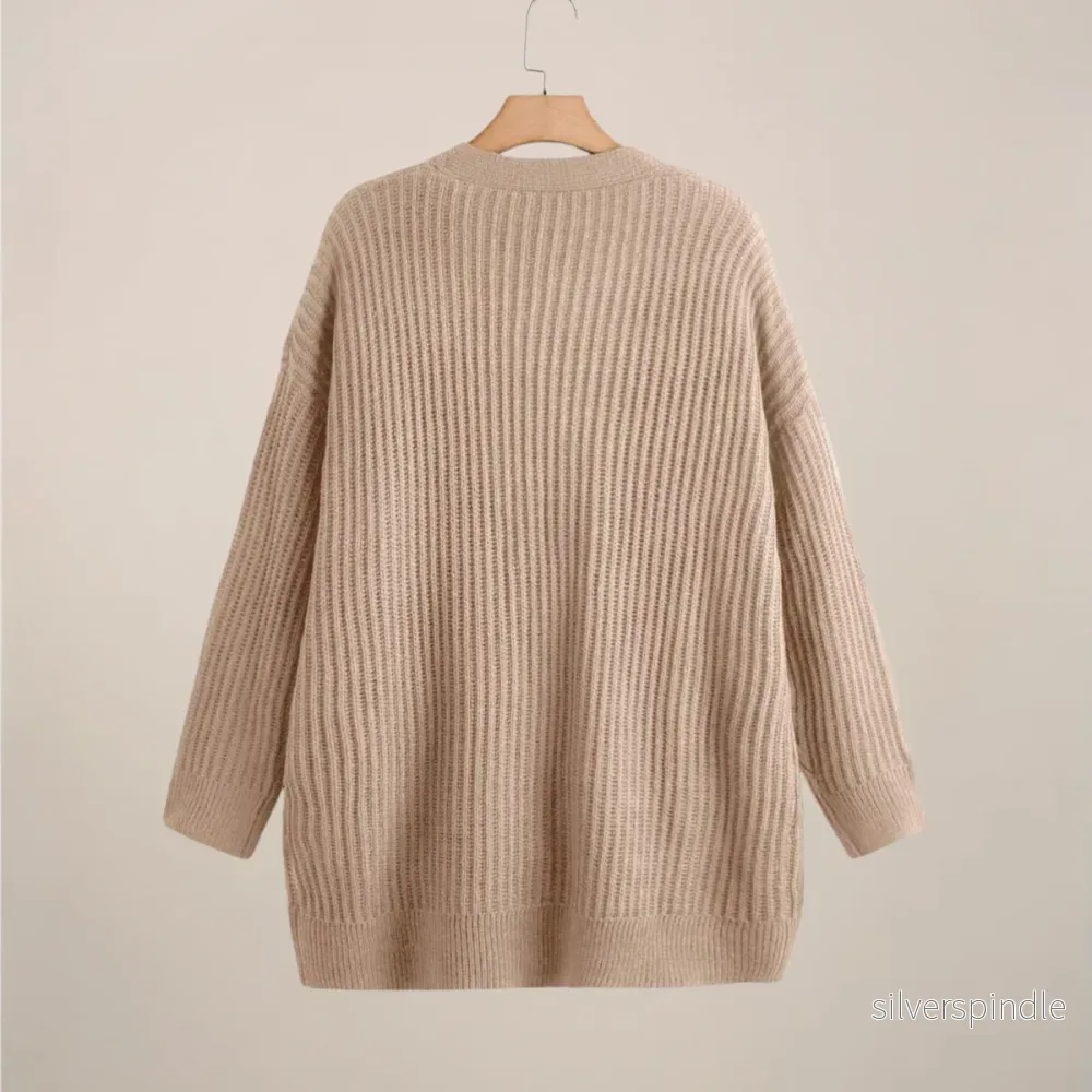 Lång Kofta | Stickad Öppen Cardigan med Ribbade Detaljer | Mångsidig Layering för Komfort - Bild 2