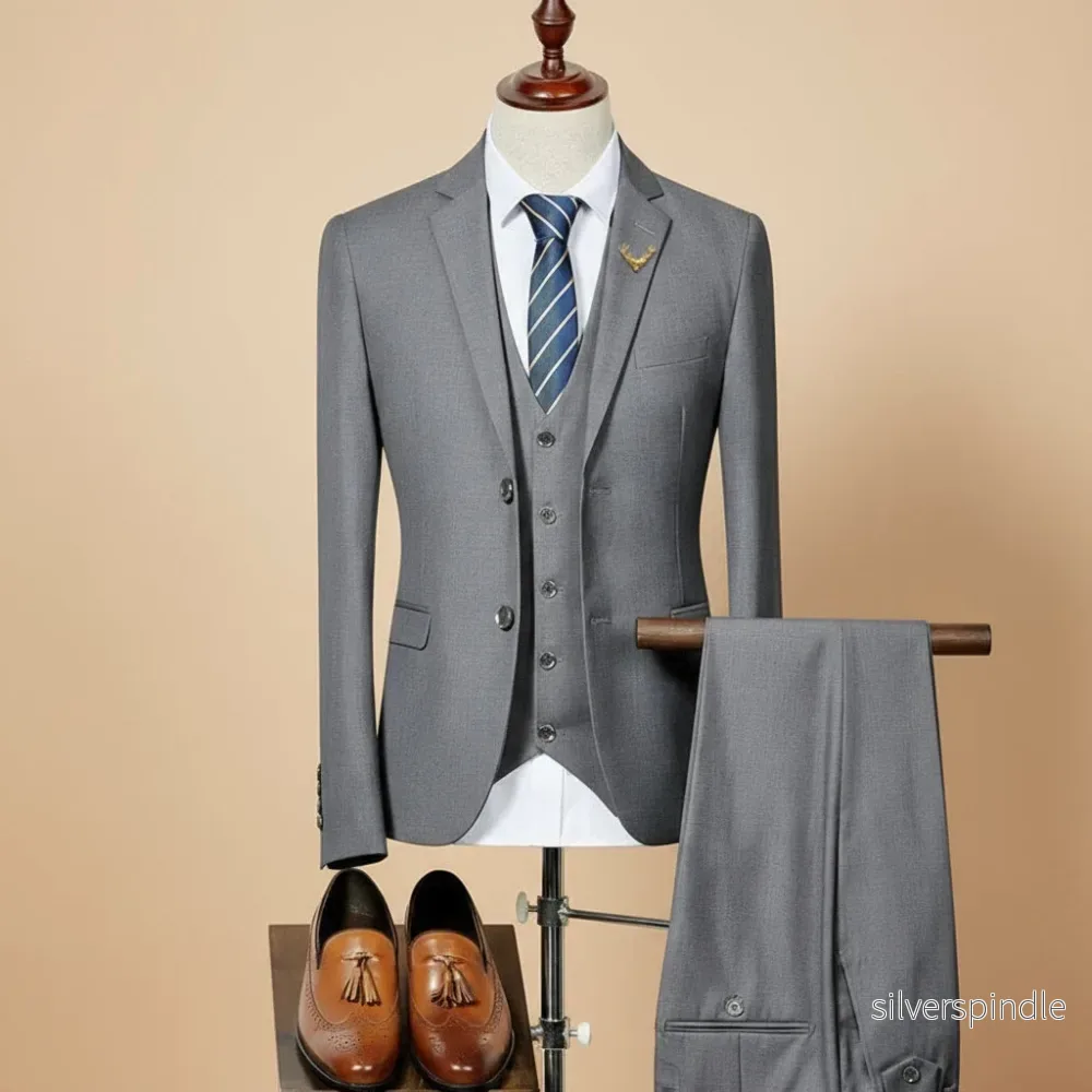 Elegant Kostymset | Slim Fit 3-delad Kostym med Väst | Perfekt för Bröllop och Formella Evenemang - Bild 3