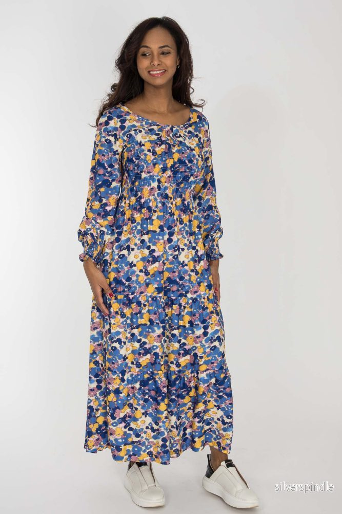 Soft viscose smock midi dress - Blue
