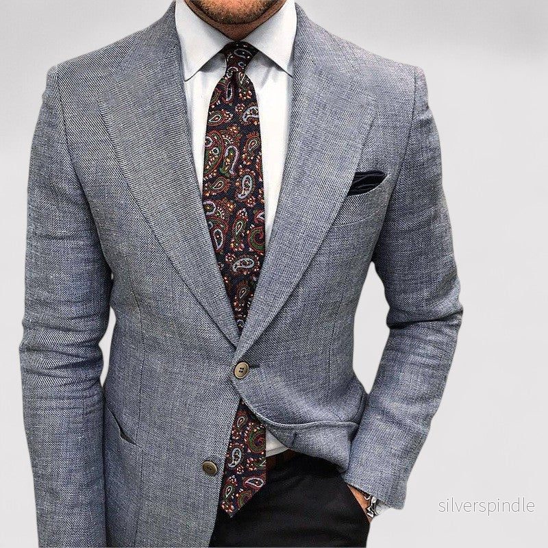 Elegant Slim Fit Kavaj för Män med Skräddarsydd Design | Mångsidig Blazer i Ljusgrå och Ljusblå för Affär och Fritid - Bild 3