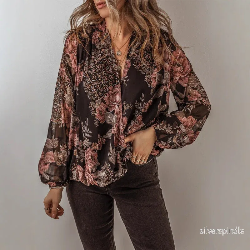 Liam | Elegant Blommig Chiffongpullover med V-Ringning Liam | Elegant Blommig Chiffongpullover med V-Ringning