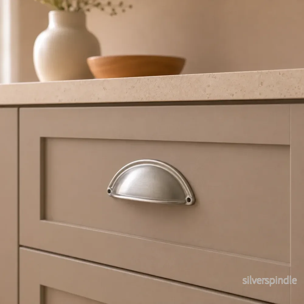 Skålhandtag i borstat stål – klassisk design Skålhandtag i borstat stål – klassisk design
