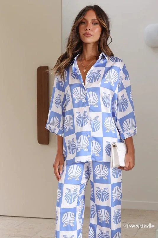 Emma | Avslappnad Kortärmad Pyjamasset med Geometriskt Tryck - Bild 2