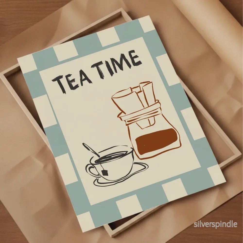Tea Time Poster – Blårutig Teposter - Bild 3