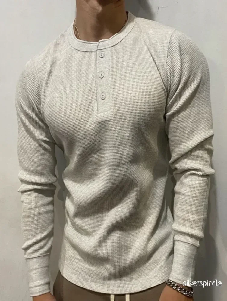 Ethan | Slim Fit Långärmad T-shirt Herr med Vaffelstickat Design - Bild 3