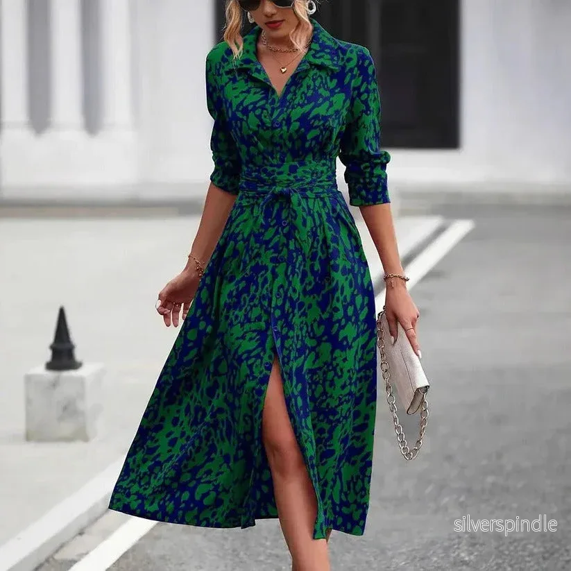 Sophie | Mönstrad Elegant Midiklänning med Knytbälte - Bild 2