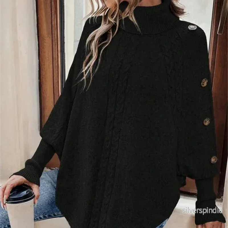 Mia | Kabelstickad Poncho Med Polokrage Och Justerbara Ärmar Mia | Kabelstickad Poncho Med Polokrage Och Justerbara Ärmar