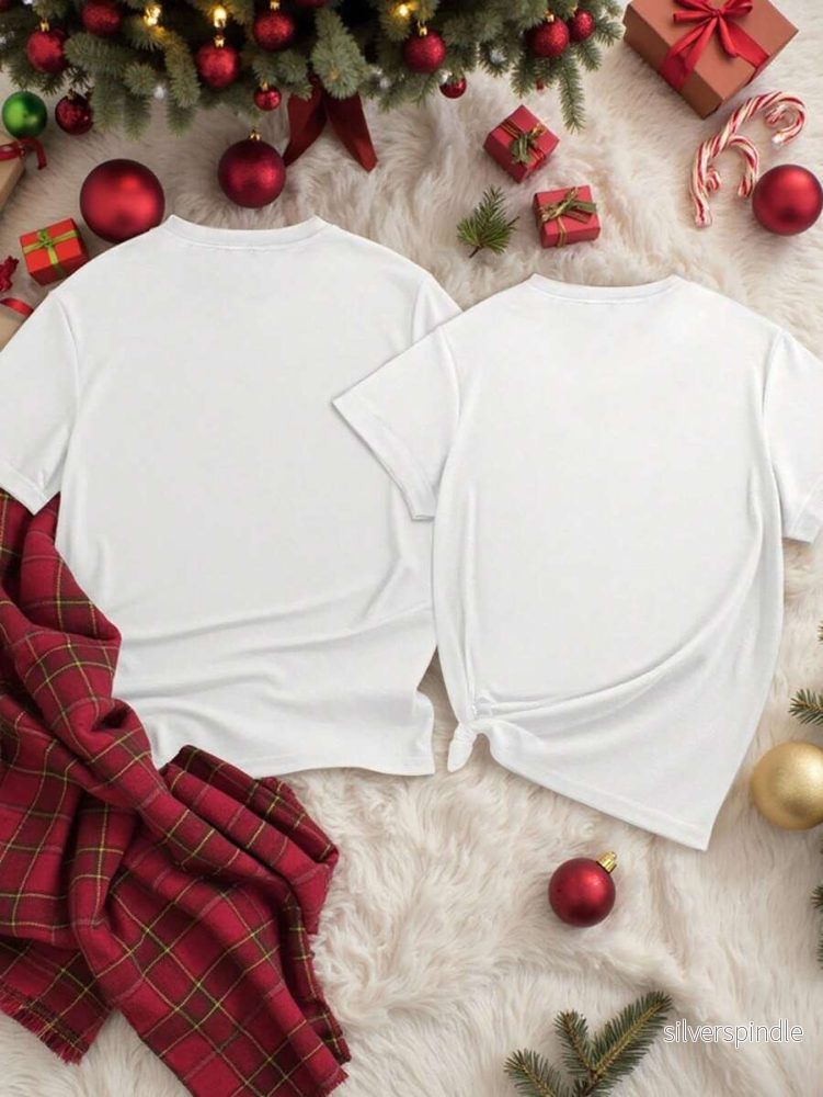 Jul T-shirt Set för Par | Humoristisk Tomte Design med Mjuk Bomullsblandning | Perfekt för Festliga Tillfällen - Bild 3