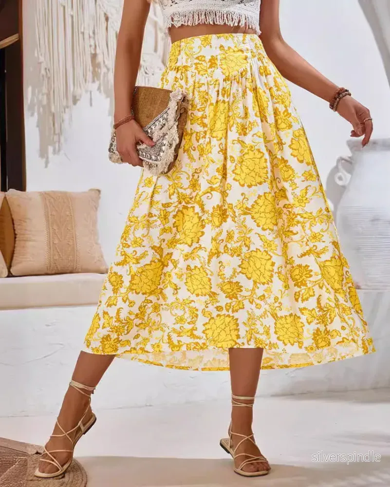 Sofia | Elegant Blommönstrad Midikjol för Sommar - Bild 2