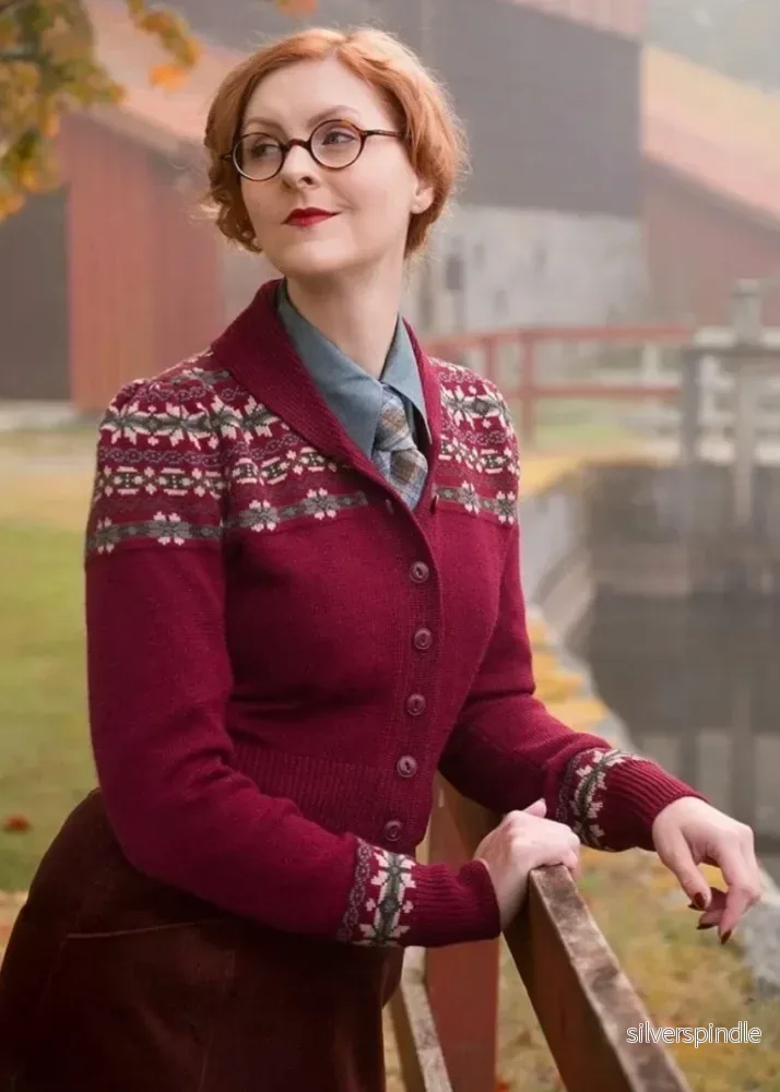 Fair Isle Knit Jacket - maroon melange - Bild 3