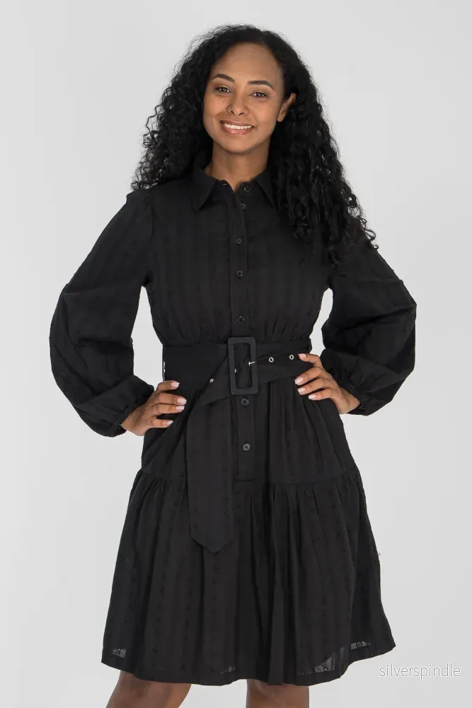 Shirt cotton lace short dress - Black - Bild 3