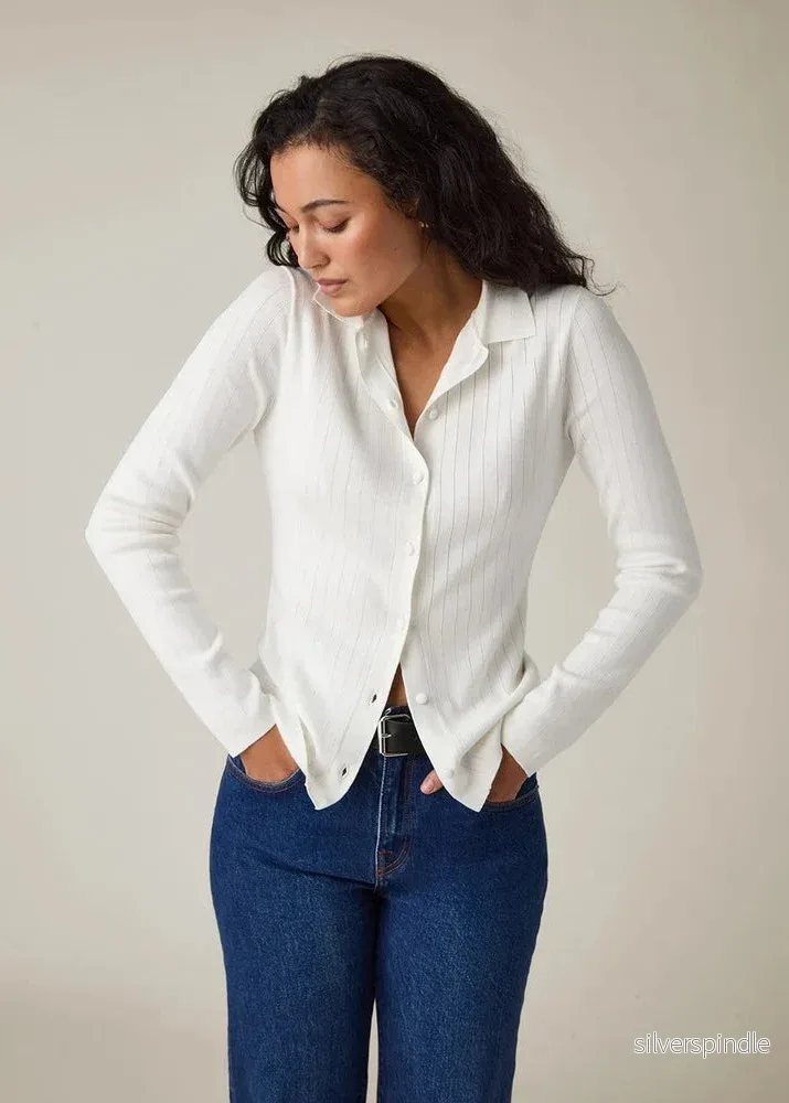 Lexington polo Neck Cardigan White