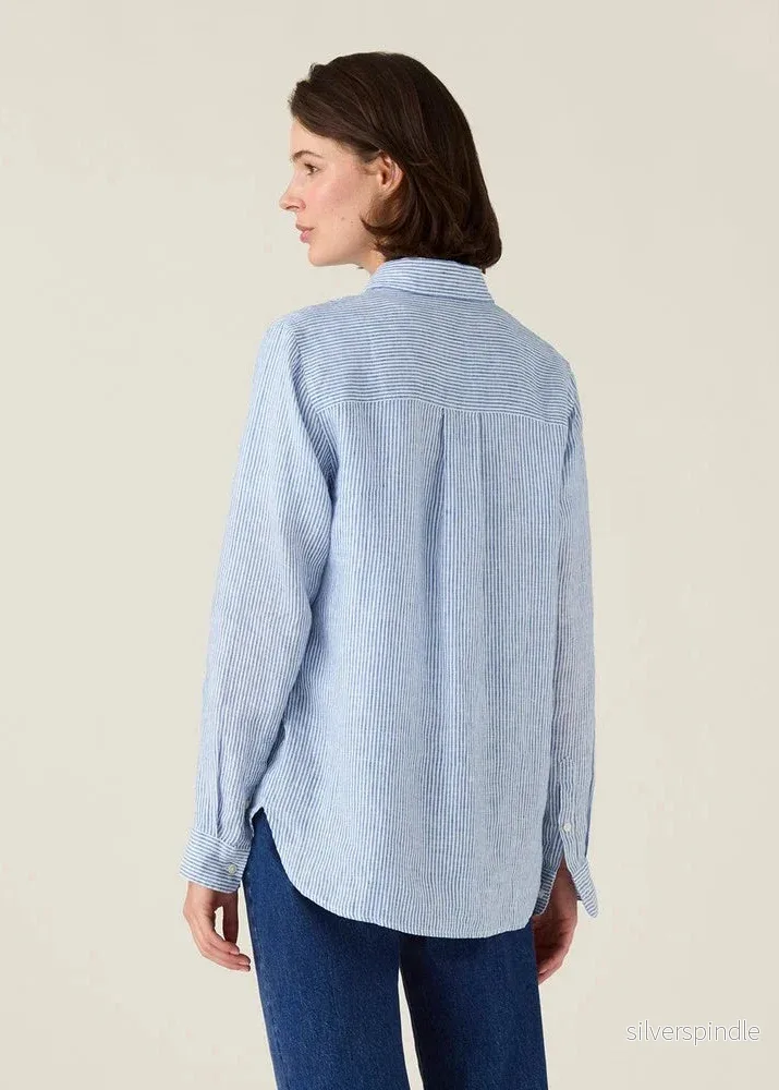 Lexington Classic Linen Shirt Blue/white Stripe - Bild 2