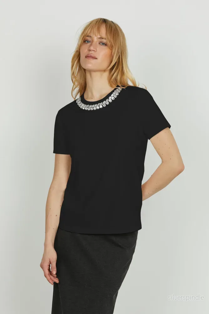 Emma | Elegant Kortärmad T-Shirt med Strassdetaljer - Bild 2