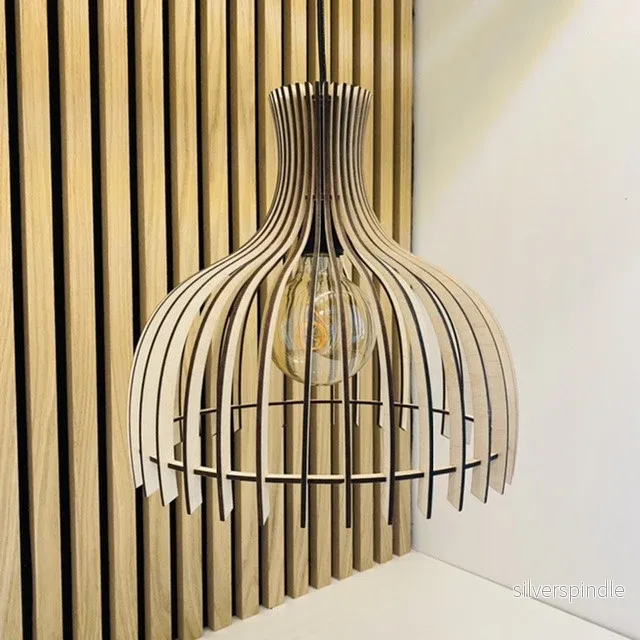 Hänglampa av lameller, trälampa - Bild 2