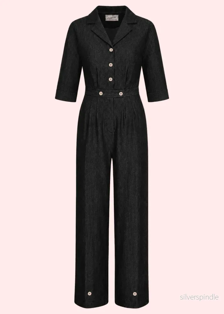 Maxine jumpsuit med 3/4-ärmar - svart denimlook
