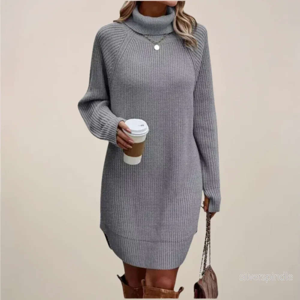 Elegant | Damklänning med Polokrage och Raglanärmar | Mjuk Stickad Design för Komfort och Stil - Bild 2