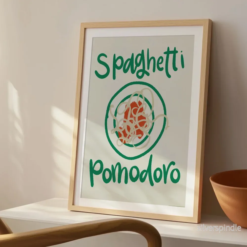 Pastaposter Spaghetti Pomodoro i Grönt