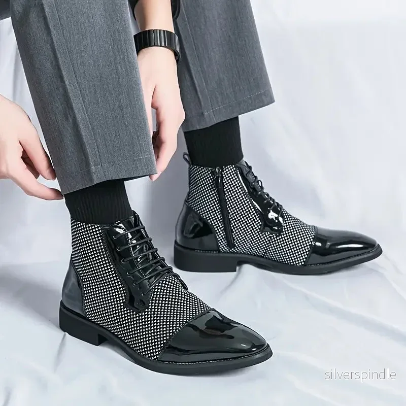 Elegant Houndstooth | Derby-skor för Män med Spetsig Tå | Stilren Design för Vardags och Fest - Bild 3