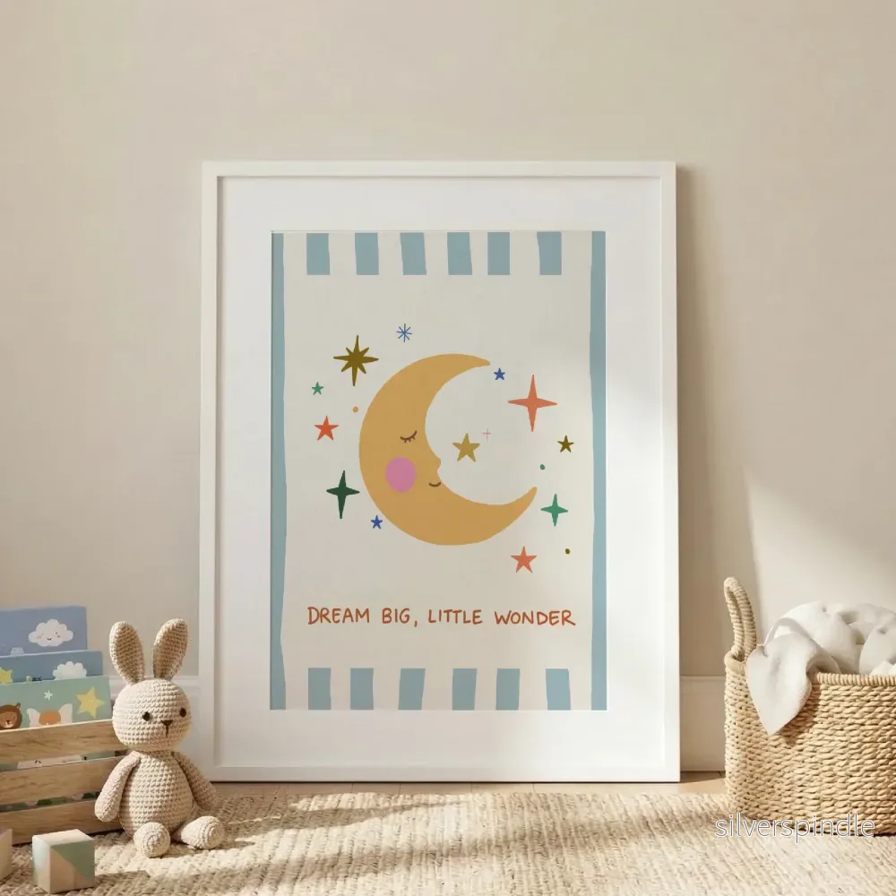 Dream Big Little Wonder Poster – Barnrumstavla Måne & Stjärnor