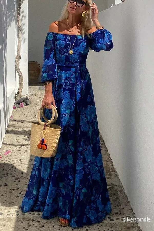 Mia | Romantisk Off Shoulder Maxiklänning Dam med Blommiga Detaljer - Bild 2