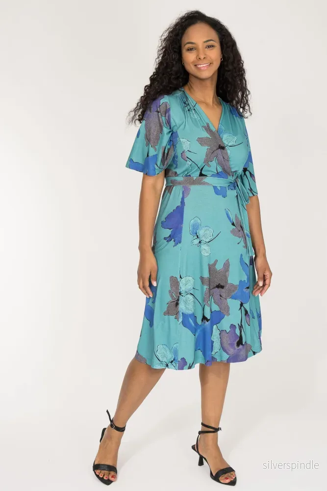 Essential bell sleeve short jersey dress - Dusty Blue - Bild 2
