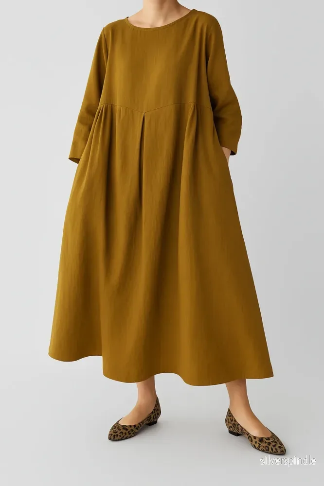 Elegant Midiklänning Dam med Avslappnad Passform och Veckdetaljer | Perfekt för Casual och Smart Casual Stil - Bild 3