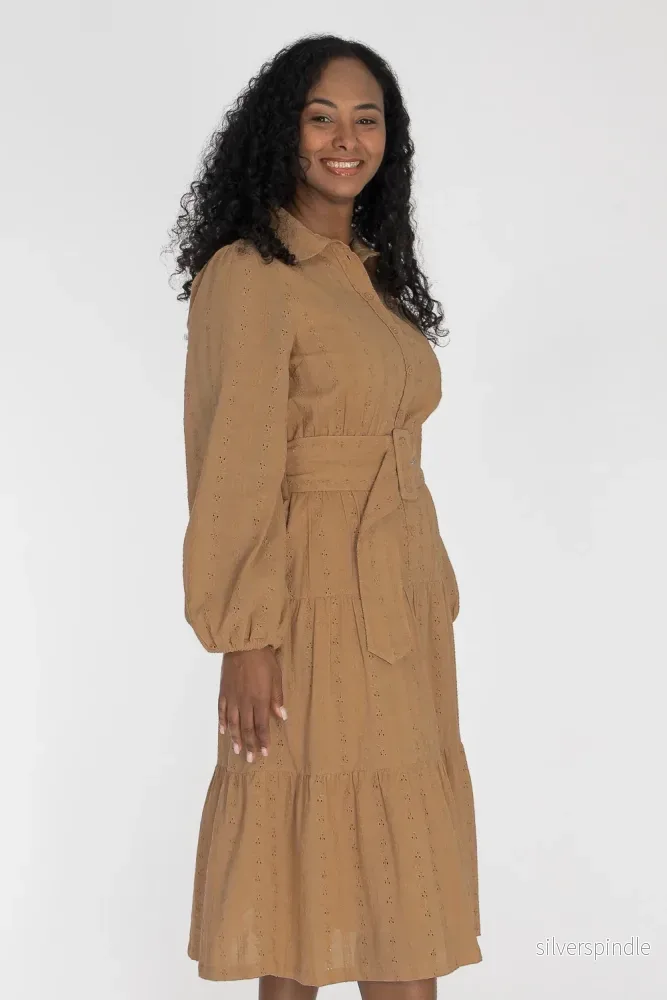 Shirt cotton lace midi dress - Sand - Bild 3