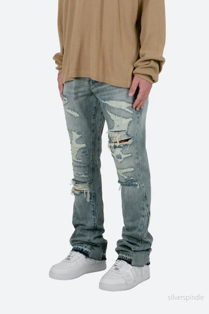 Ethan | Trendiga Utsvängda Jeans i Tvättad Blå Denim Ethan | Trendiga Utsvängda Jeans i Tvättad Blå Denim